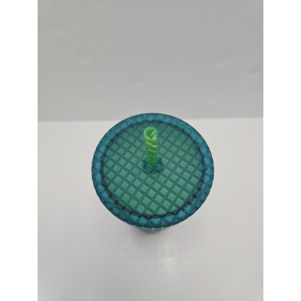 Starbucks 2022 Green Blue Grid Studded Tumbler Mountain Dew Glowing Straw & Rim - Picture 2 of 4